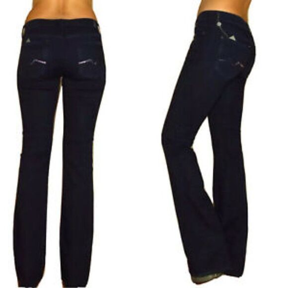 7 For All Mankind Swarovski Crystal Black Straight Leg Pants Jeans sz 28 NWOT - Picture 1 of 10